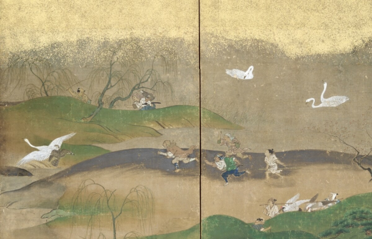 鷹狩図屏風 久隅守景筆　八曲一双のうち右隻（部分） 江戸時代　17世紀 日東紡績株式会社