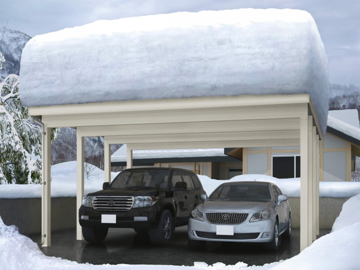 200cmまでの積雪と46m/秒相当の風圧に耐える、強靭な折板屋根カーポート。 [ジーポートneo　200cm積雪対応(フリー) 積雪200cm対応　2台用] YKK AP http://www.ykkap.co.jp/