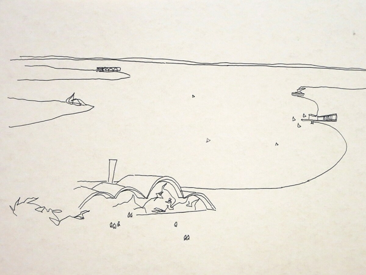 オスカー・ニーマイヤーが描くサン・フランシスコ・デ・アシス教会のイラスト画像  