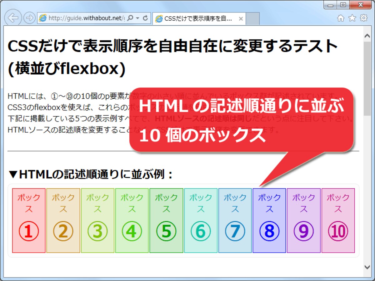 1から順番に並ぶ10個のボックス