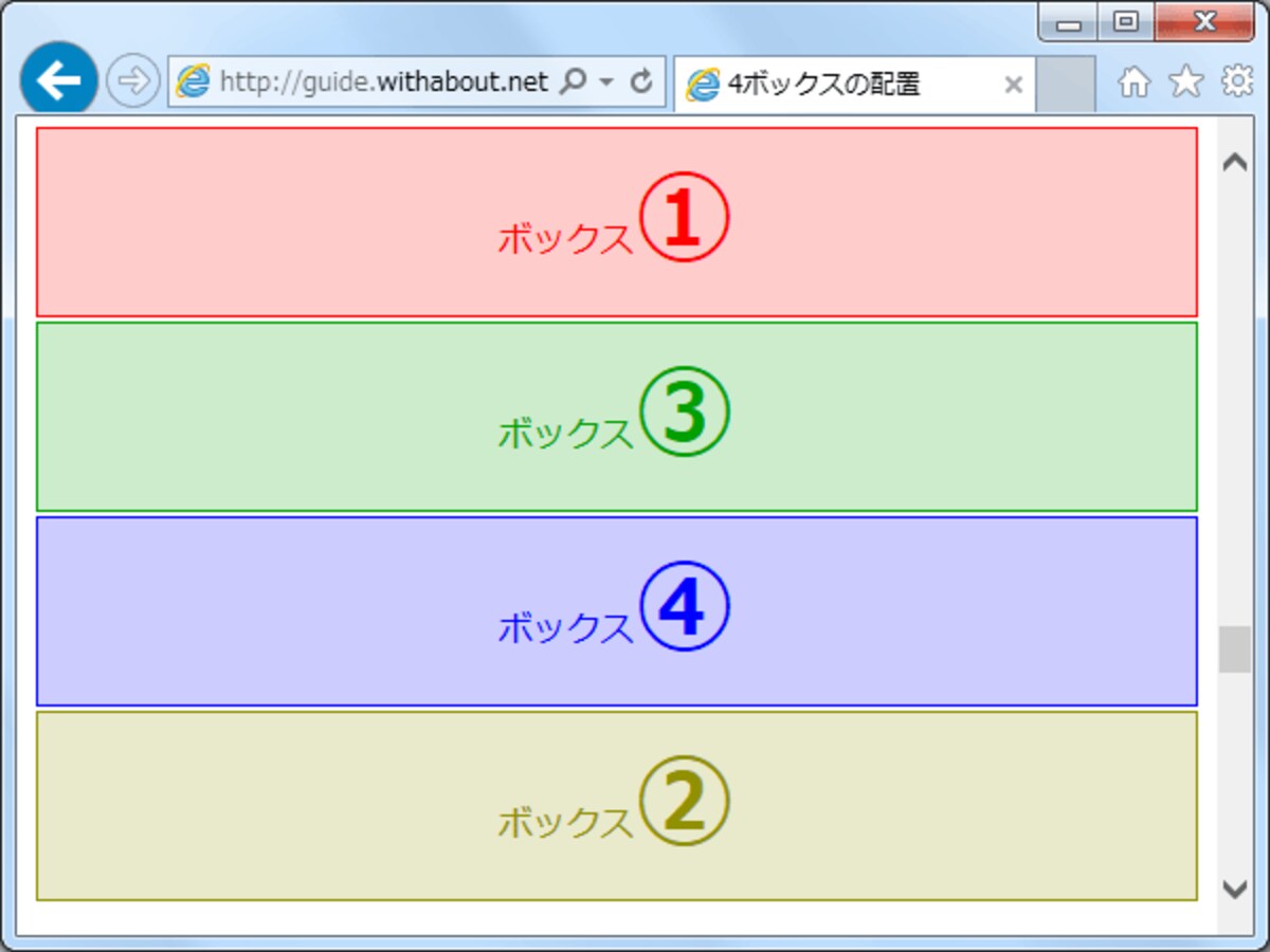 flexbox例4：指定ボックスの配置を変更(縦並び)
