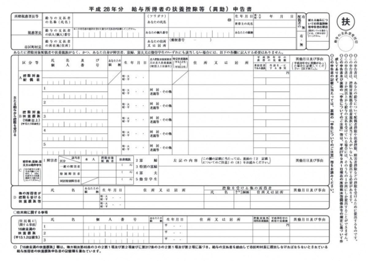 平成28年分からはマイナンバー記入欄が追加された