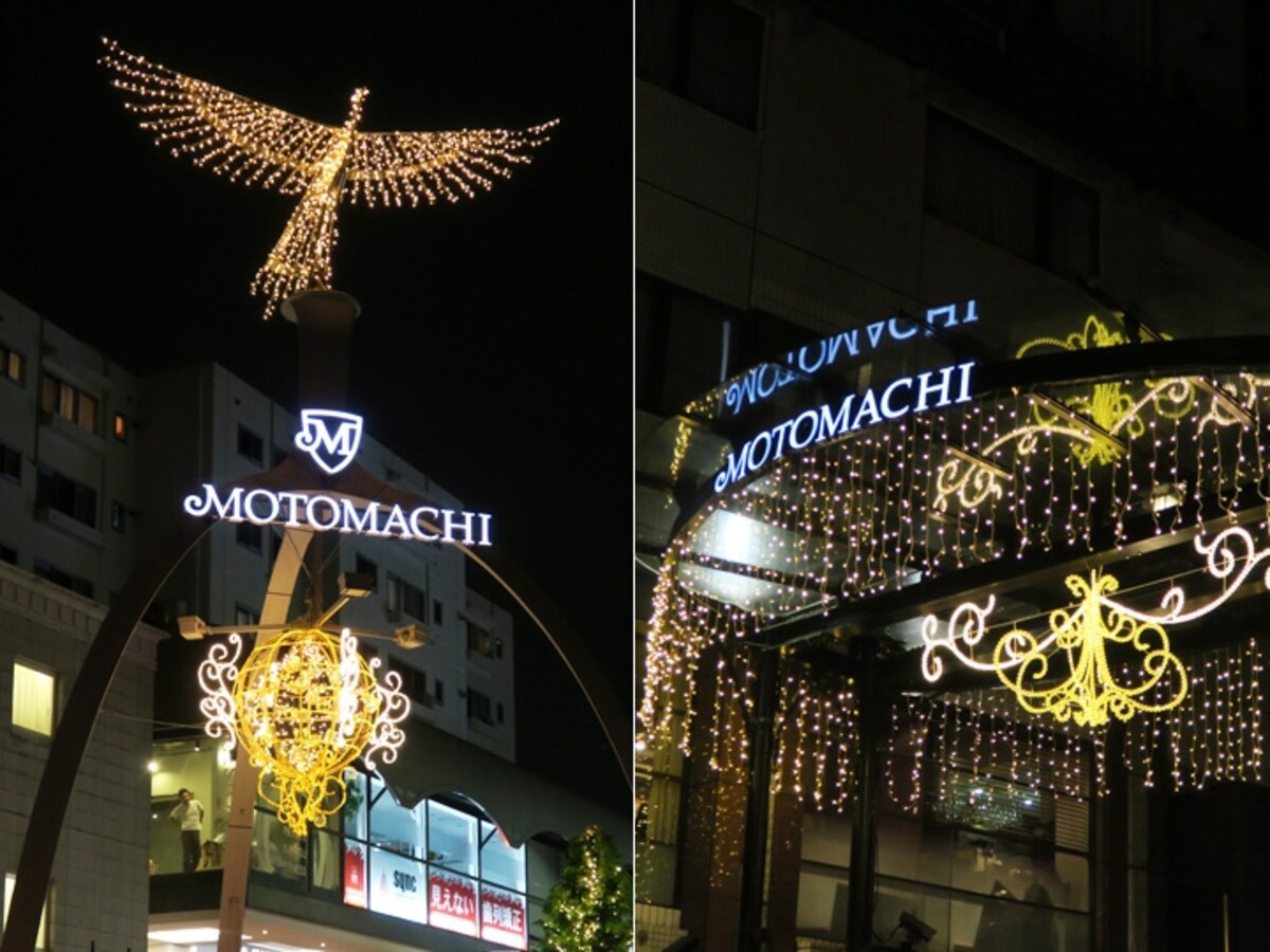フェニックスアーチ（左）とキャノピー（右）のイルミネーション（2015年11月20日撮影）