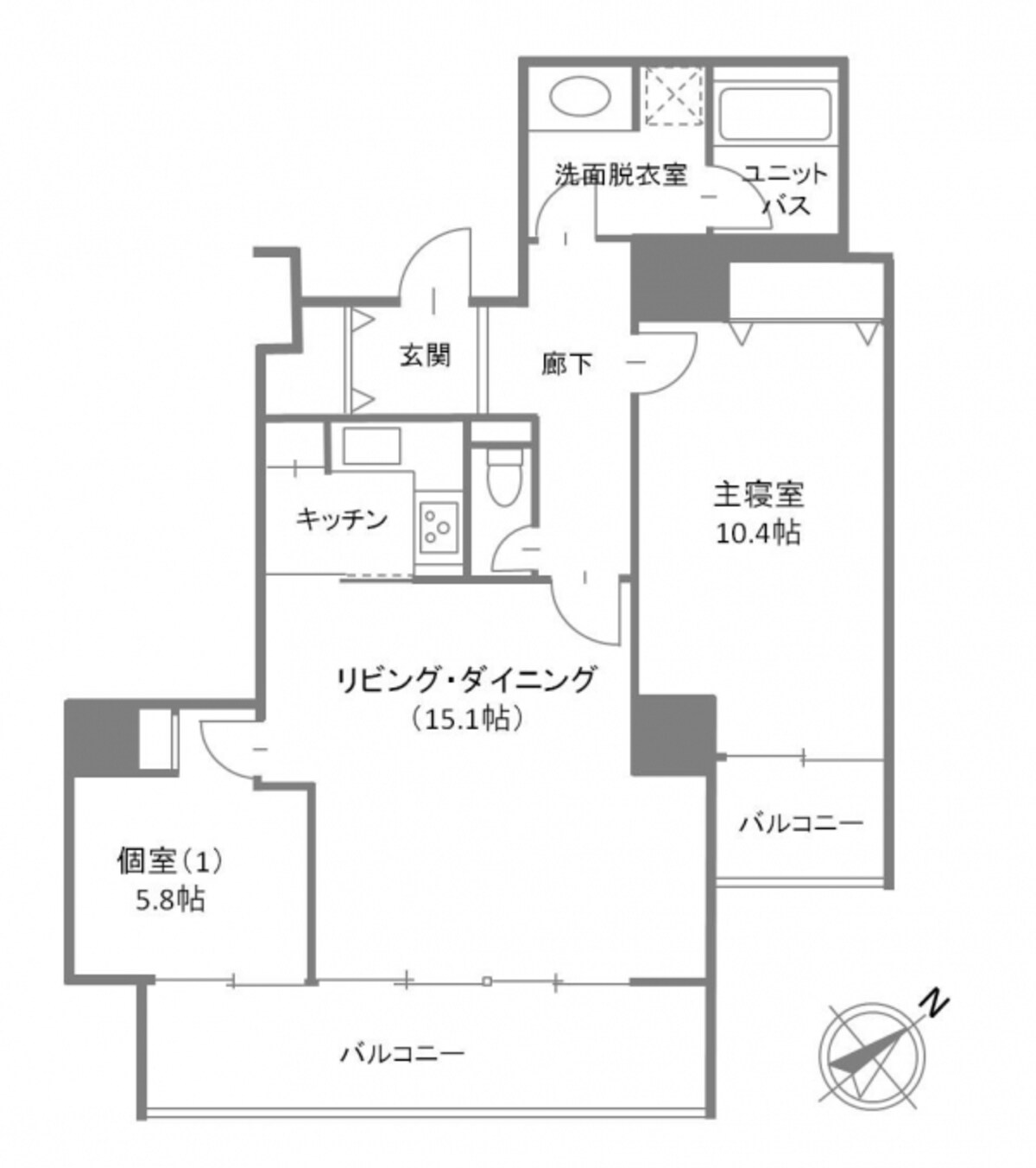 【図2】専有面積77.83ｍ2、2LDKの間取り例