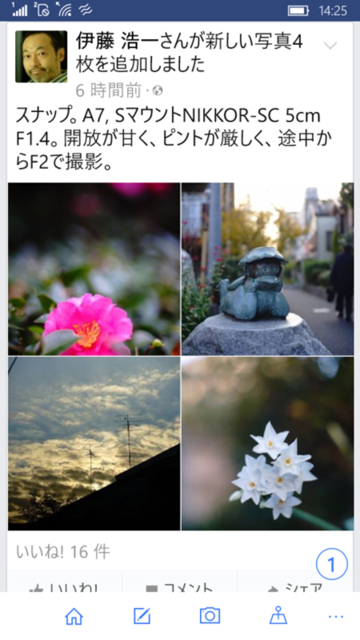 アプリ「Facebook」の表示例