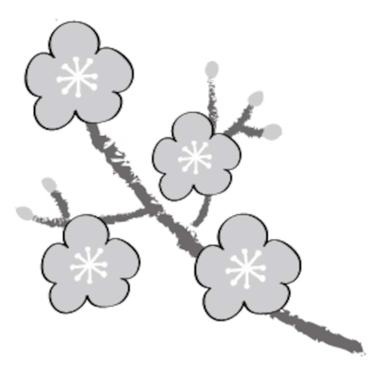 梅　花　イラスト　白黒　かわいい