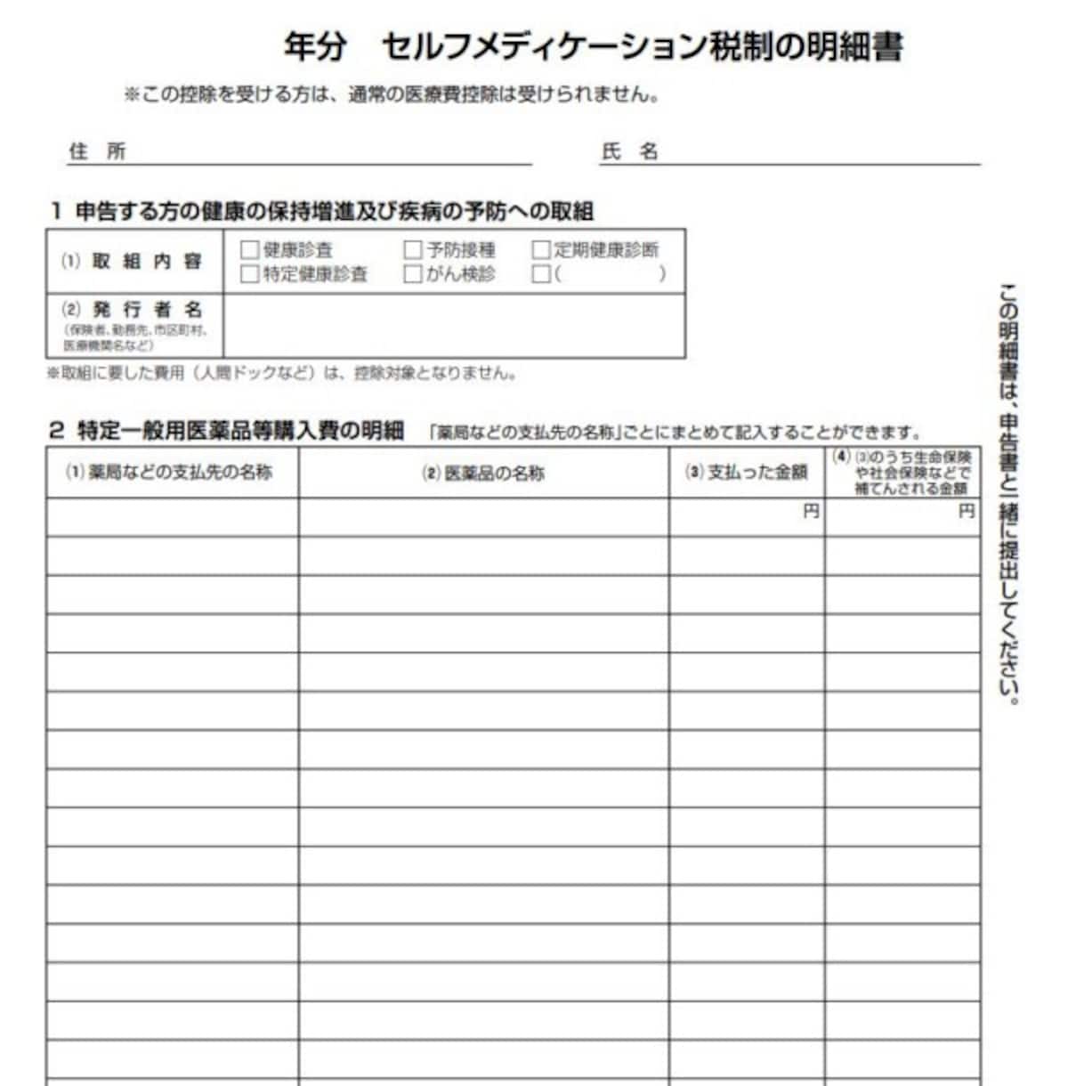 セルフメディケーション税制の明細書（出典：国税庁資料より）