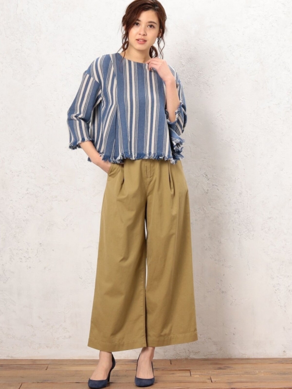 (ユナイテッドアローズグリーンレーベルリラクシング) UNITED ARROWS green label relaxing CB ストライプ フリンジブラウス
