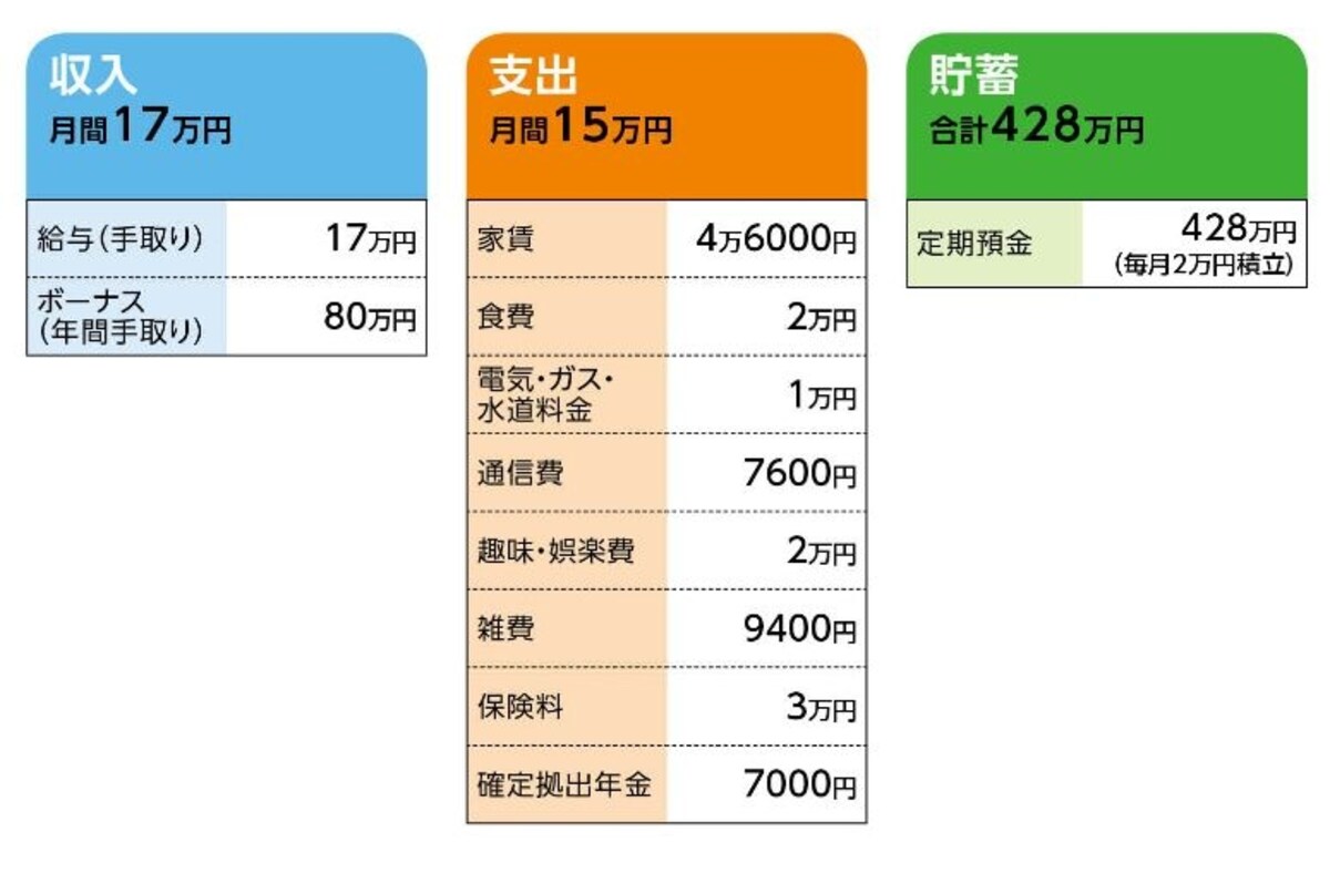 「だりあ」さんの家計収支データ