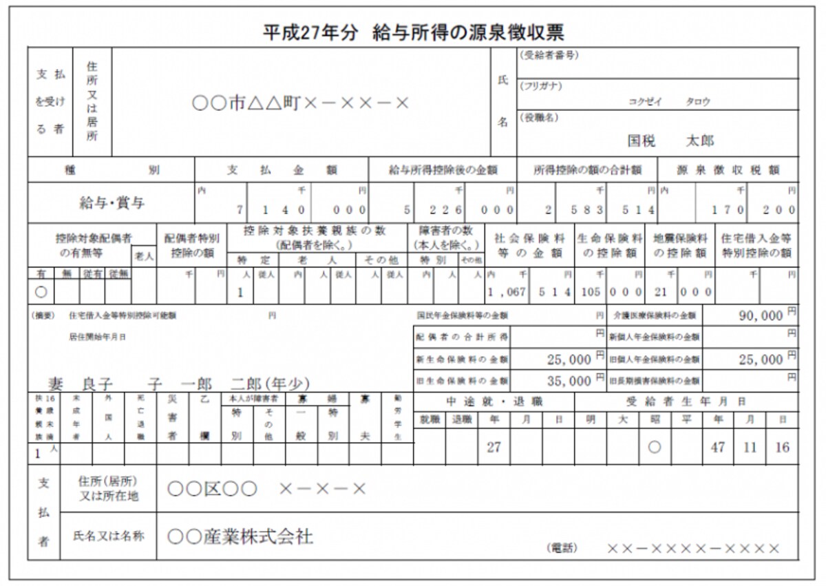 源泉徴収票のイメージ（国税庁ウェブサイトより）