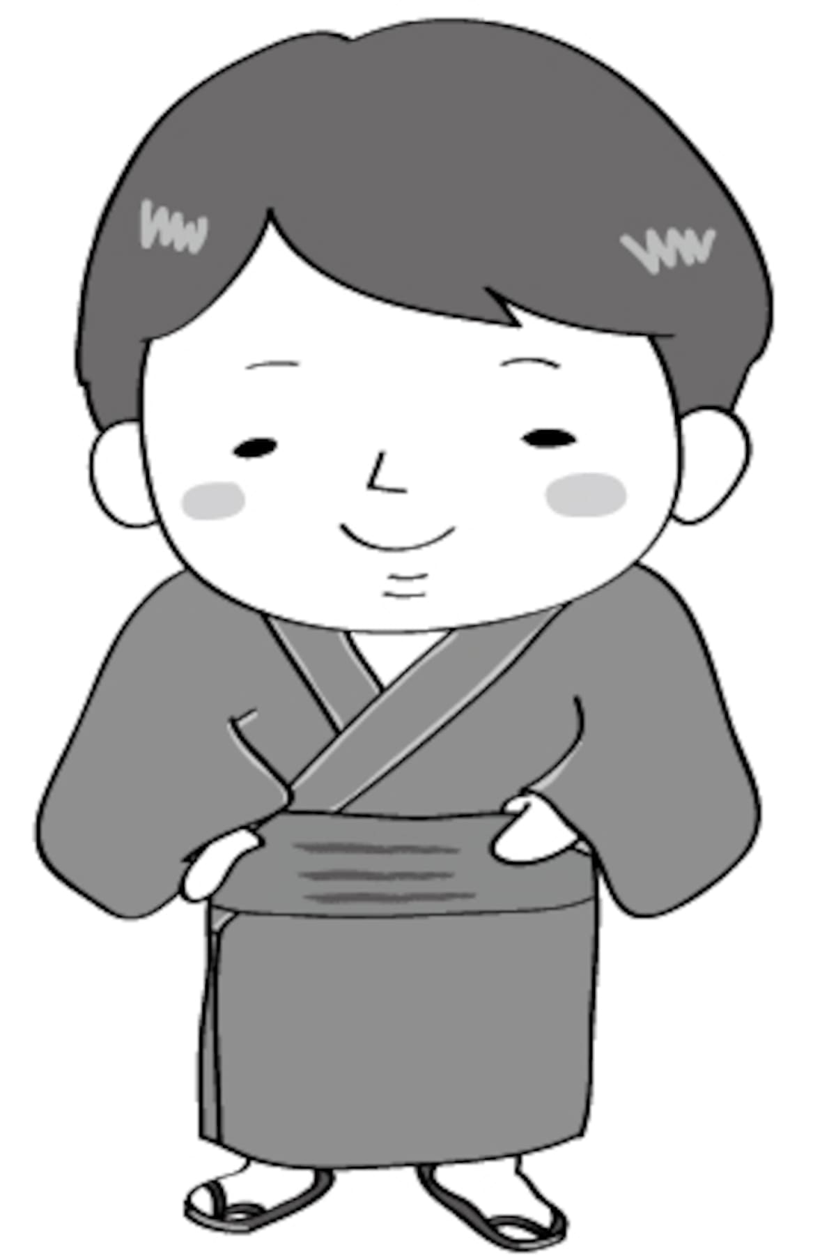 浴衣の男性　夏祭り　イラスト　白黒　かわいい