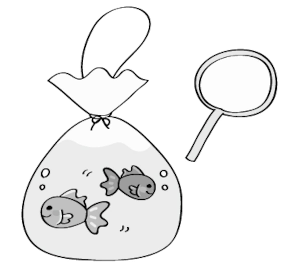 金魚　夏祭り　イラスト　白黒　かわいい