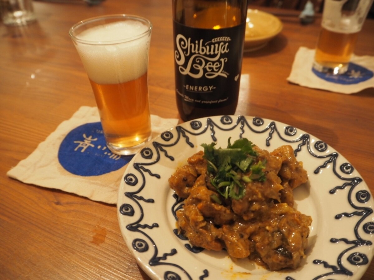 重ね煮砂肝マサラ炒めと渋谷ビール