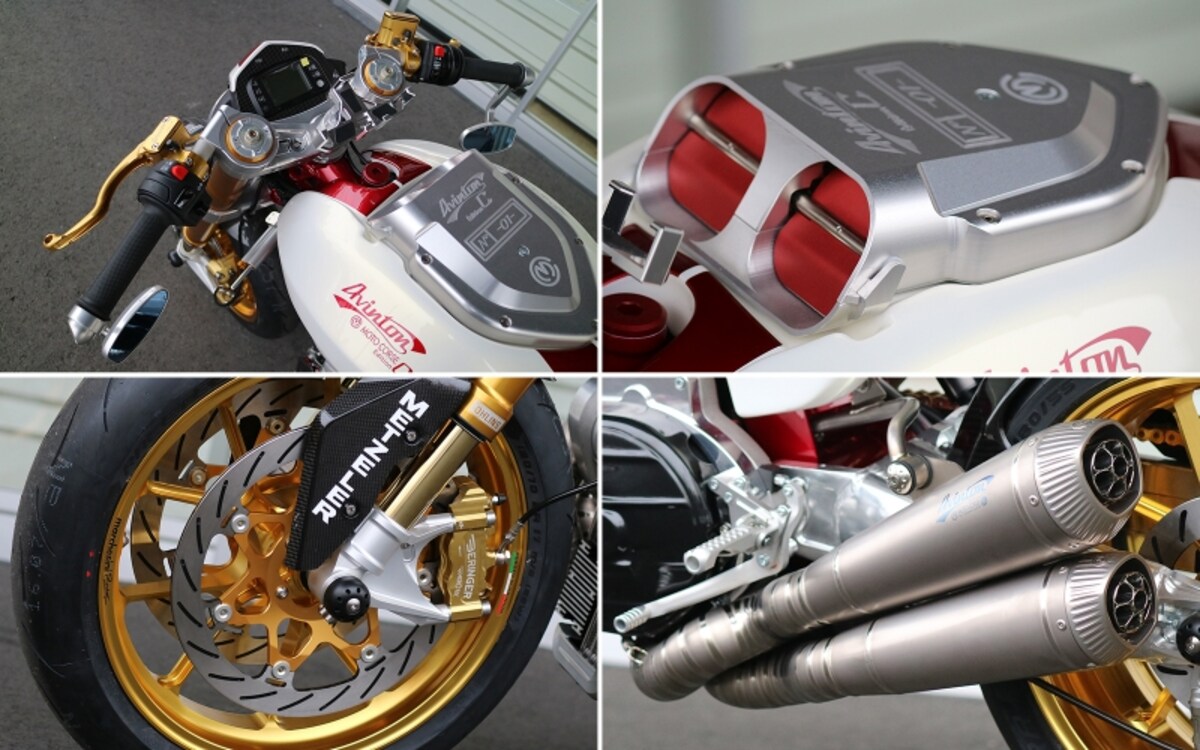 モトコルセ オリジナルのフルチタンマフラーにマルケジーニホイール、ベルリンガー製ブレーキングシステムと、世界最高峰の装備が取り入れられたスーパーバイク