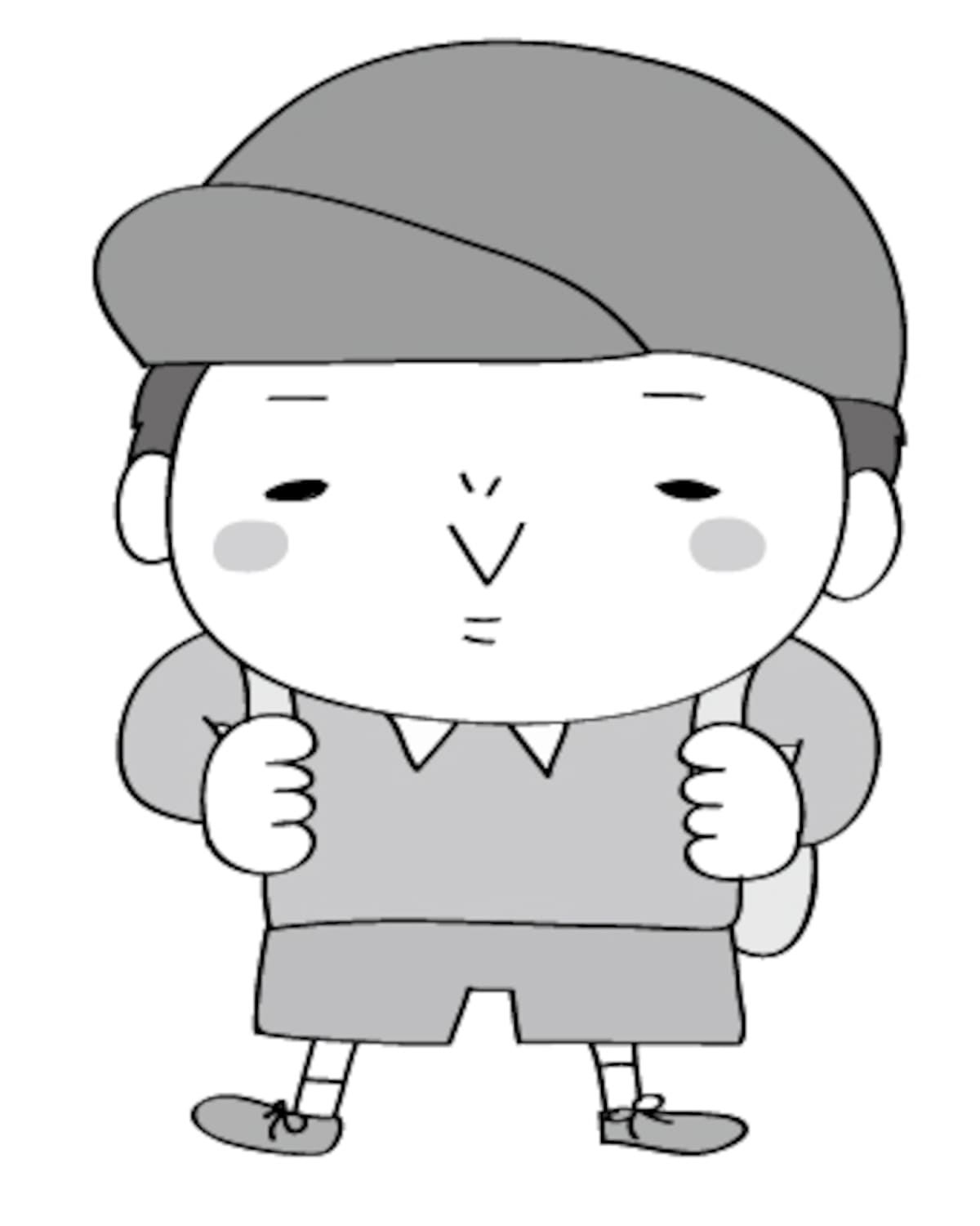 男の子　遠足　イラスト　白黒　かわいい