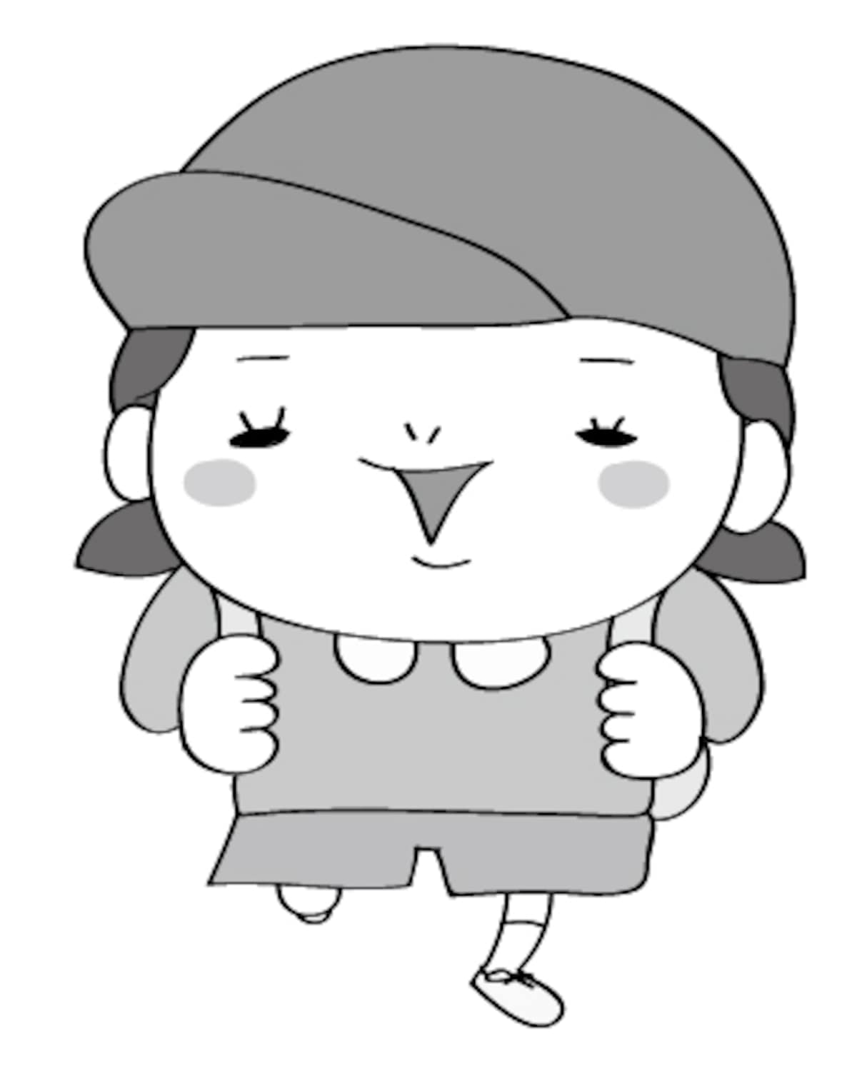 女の子　遠足　イラスト　白黒　かわいい