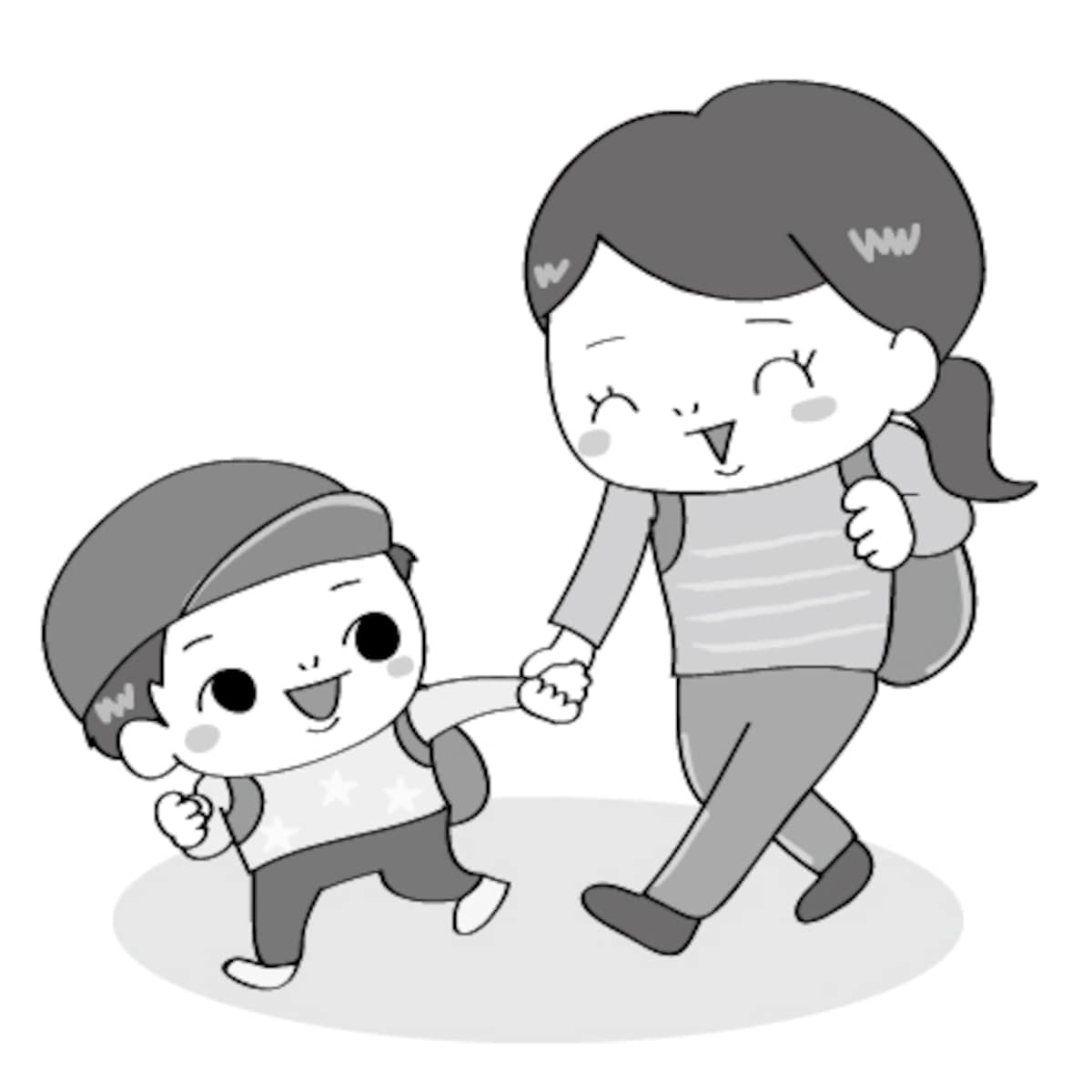 親子　遠足　イラスト　白黒　かわいい