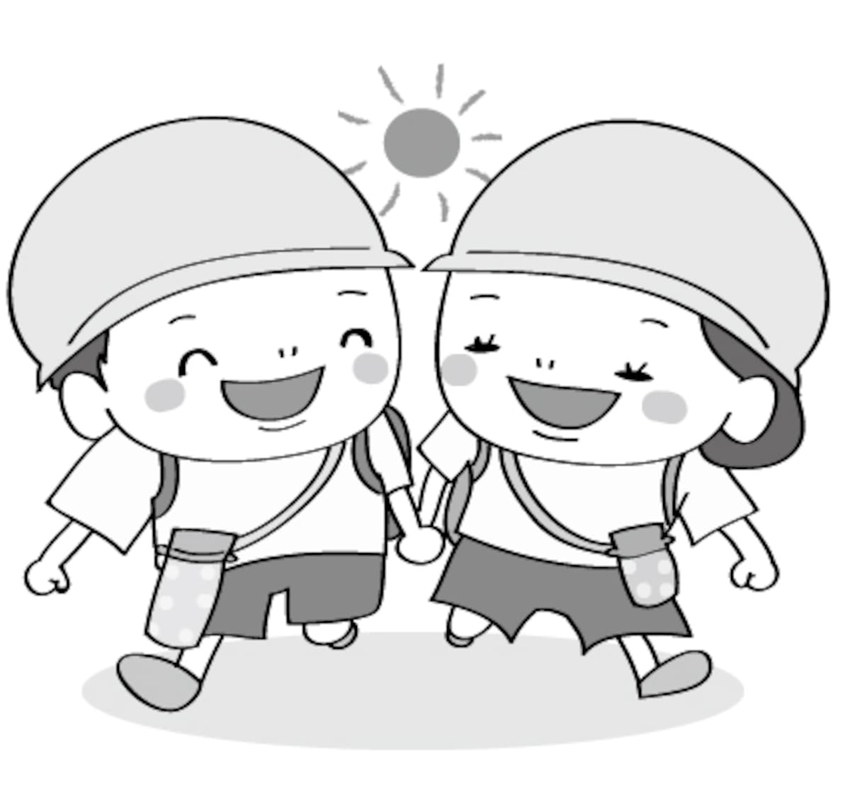 幼稚園　遠足　イラスト　白黒　かわいい