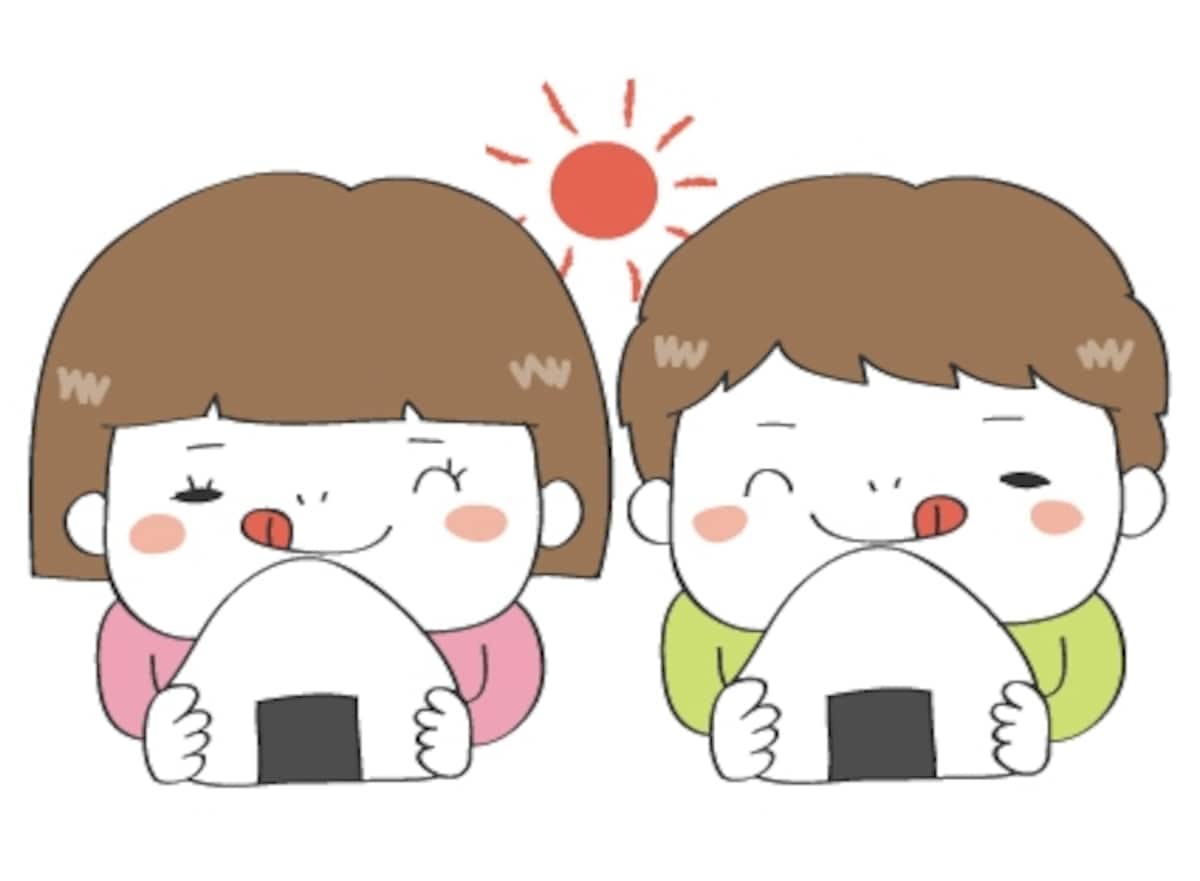 おにぎりを持つこども　遠足　イラスト　カラー　かわいい