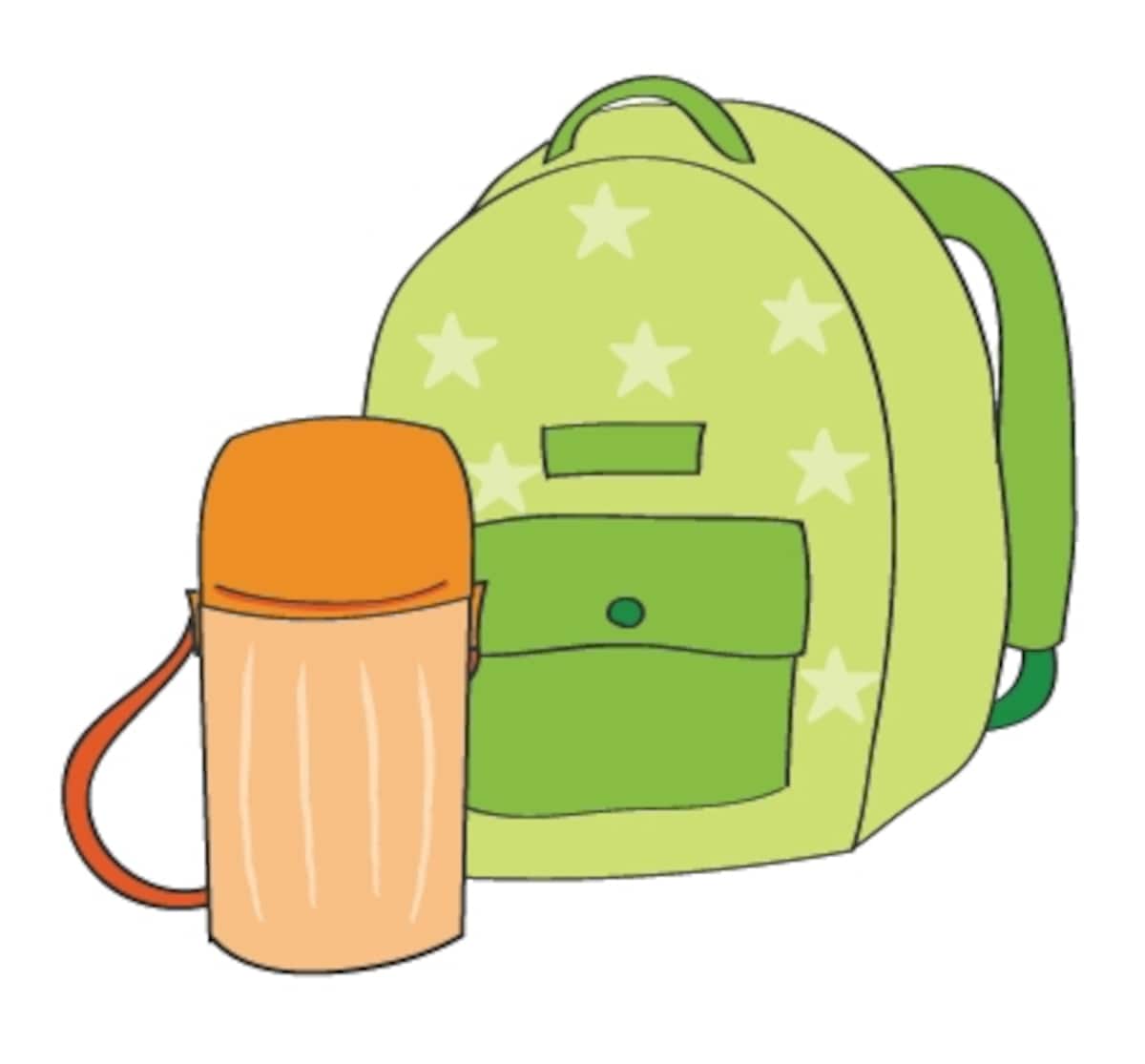 リュックと水筒　遠足　イラスト　カラー　かわいい