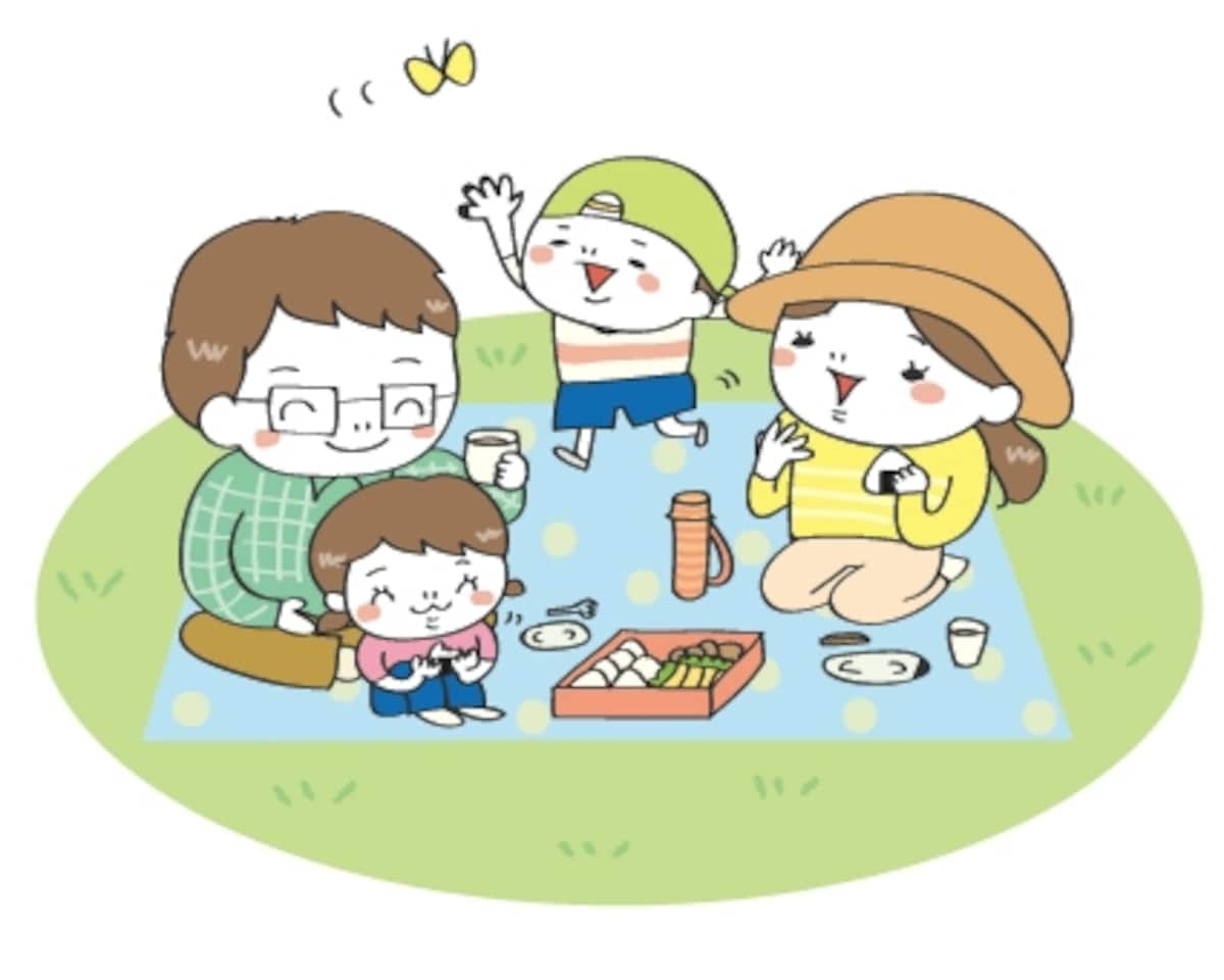 家族ピクニック　遠足　イラスト　カラー　かわいい