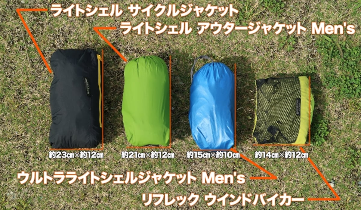 コンパクトに折りたためて持ち運びに便利なモンベルのライトシェルジャケットをタイプ別でテストしてみた