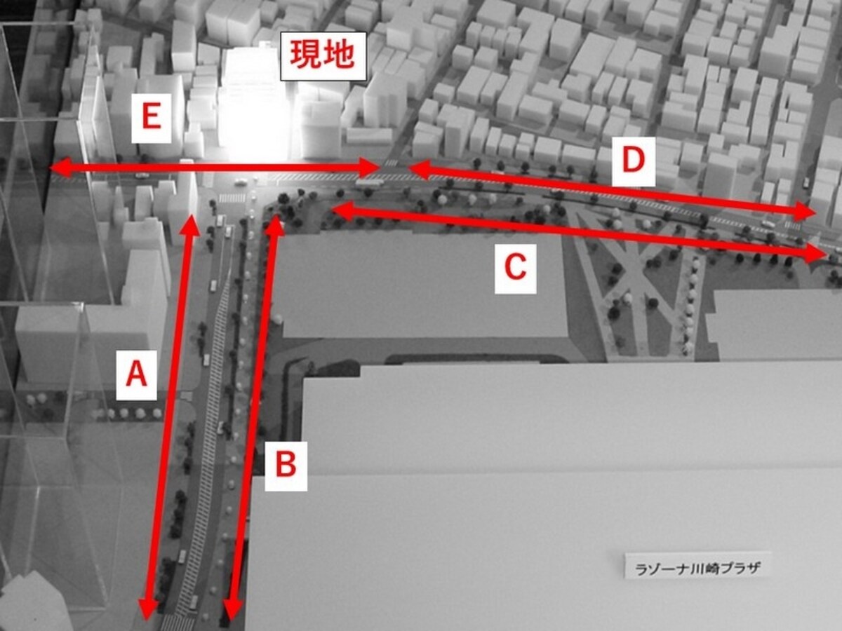 マンションギャラリー内模型の写真に路線価をマーク