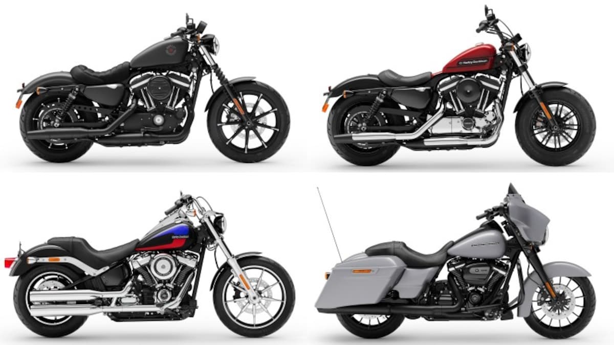 シンプルだからこそどんなバイクにも似合うSHOEI「J・O」は、アイアン883（左上）からフォーティーエイトスペシャル（右上）、ローライダー（左下）、ストリートロッドスペシャル（右下）とカテゴリーを問わない万能ぶりが魅力。