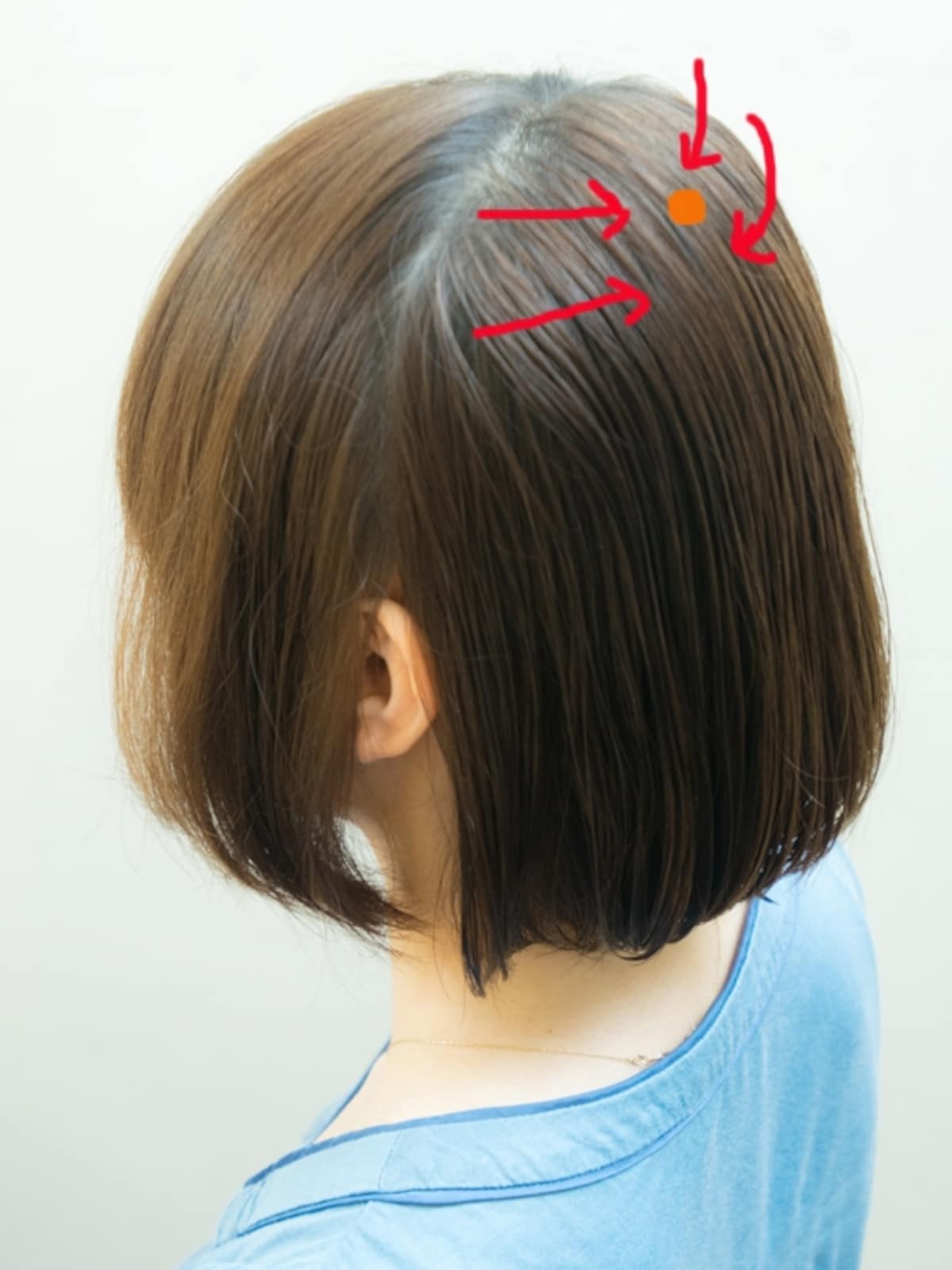 赤い矢印の方向に乾かす