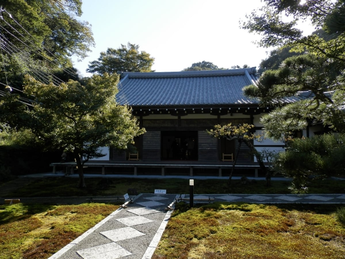 コケのお庭を抜けて本堂へ