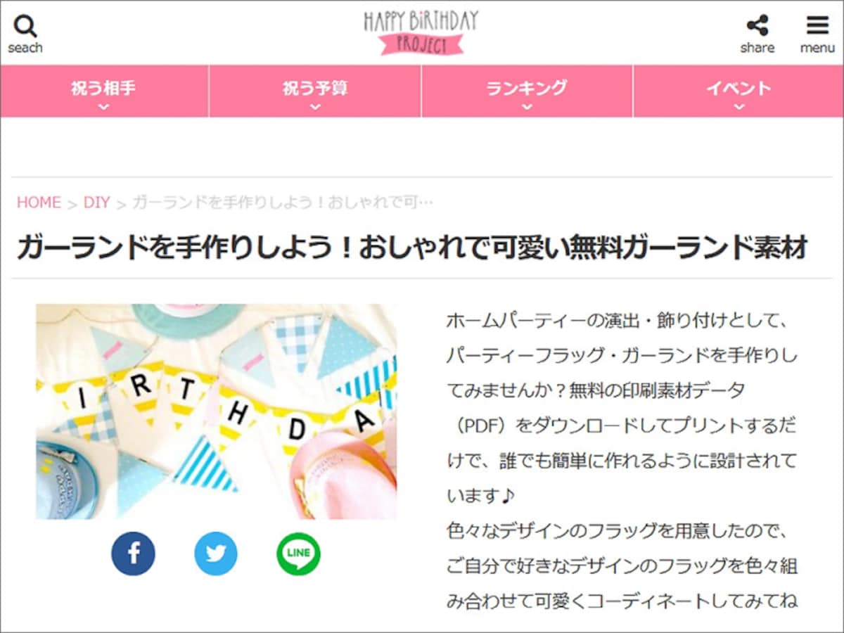 ガーランド テンプレート素材ダウンロード&印刷　HAPPY BIRTHDAY PROJECT