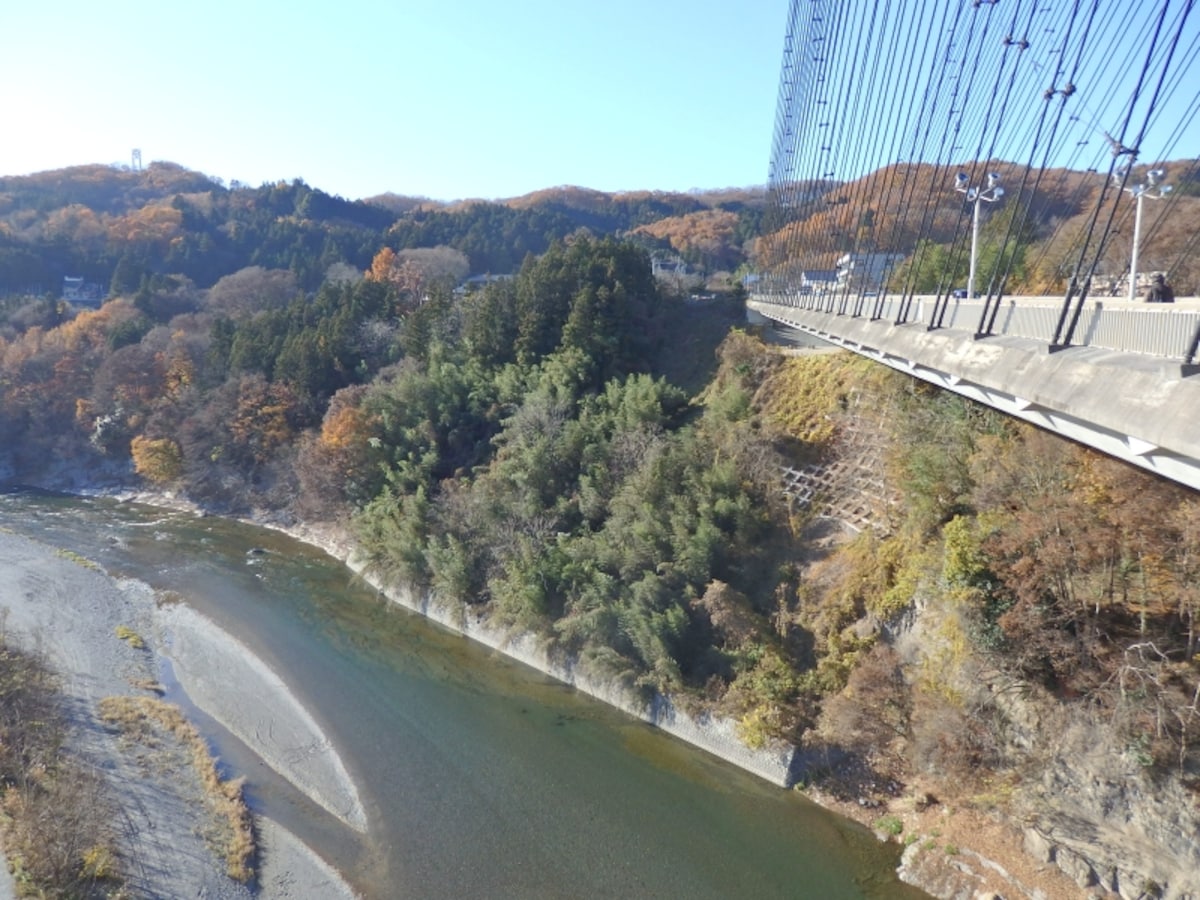 秩父ハープ橋の下を流れる荒川