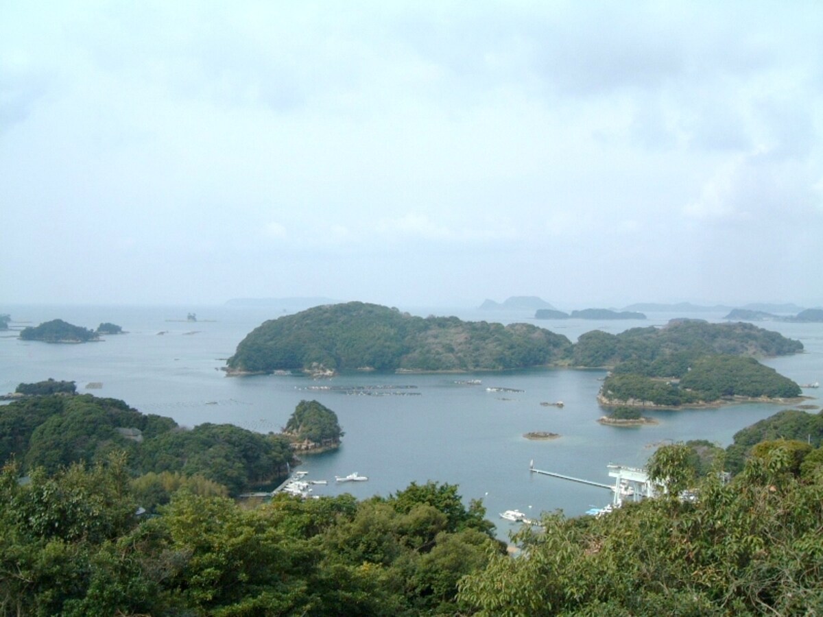 船越展望所からの九十九島の眺め。間近に島の全景を確認できますね(2012年3月撮影)
