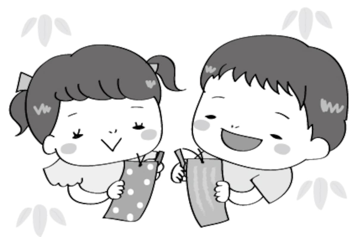 短冊　七夕　イラスト　白黒　かわいい