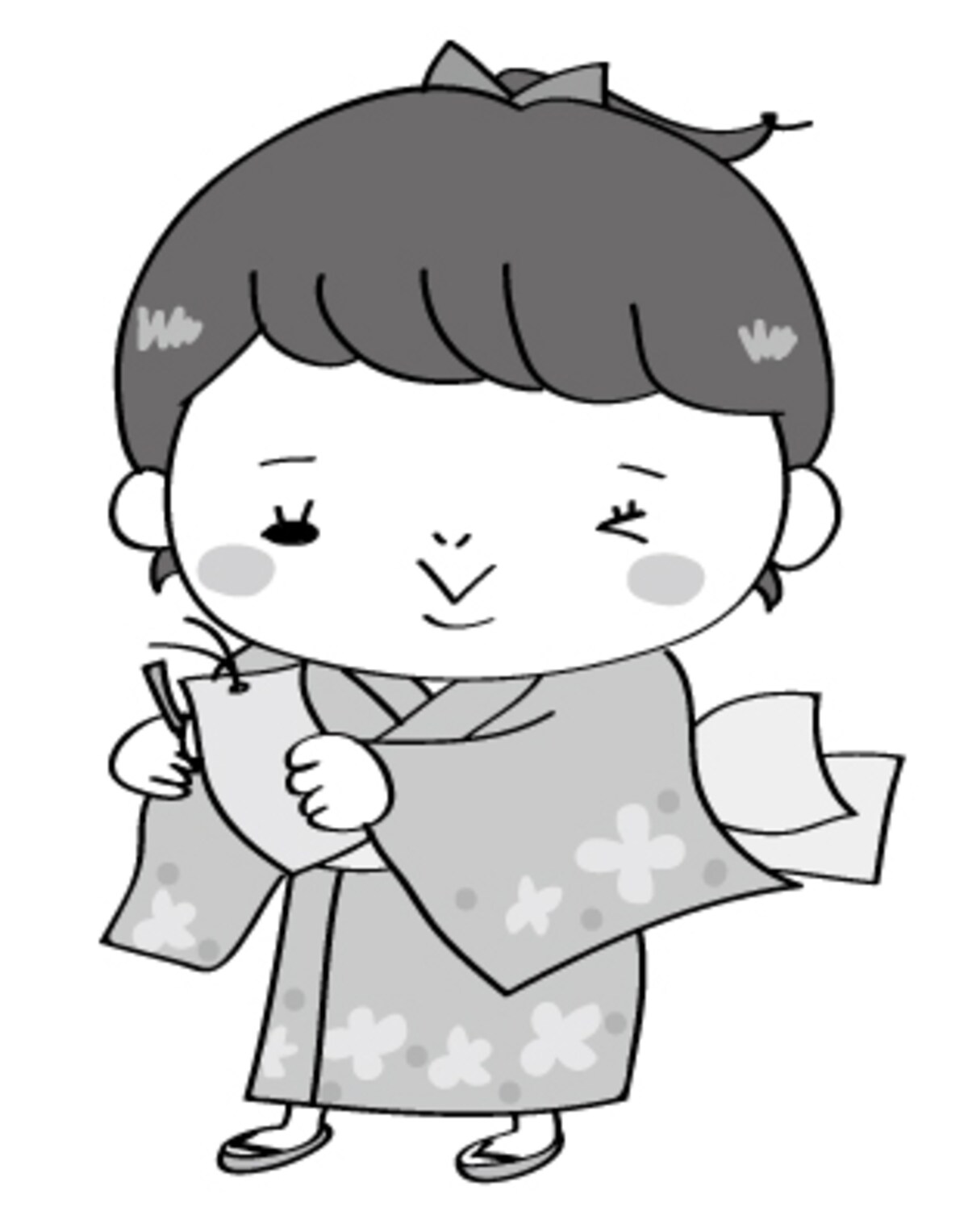 女の子　七夕　イラスト　白黒　かわいい