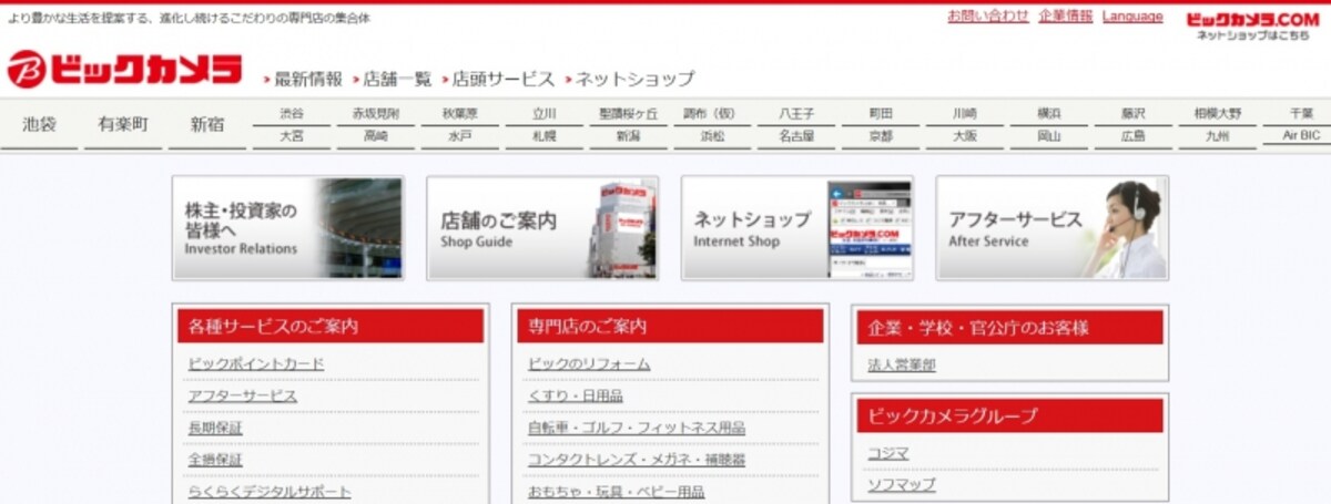 ビックカメラ　Webページ