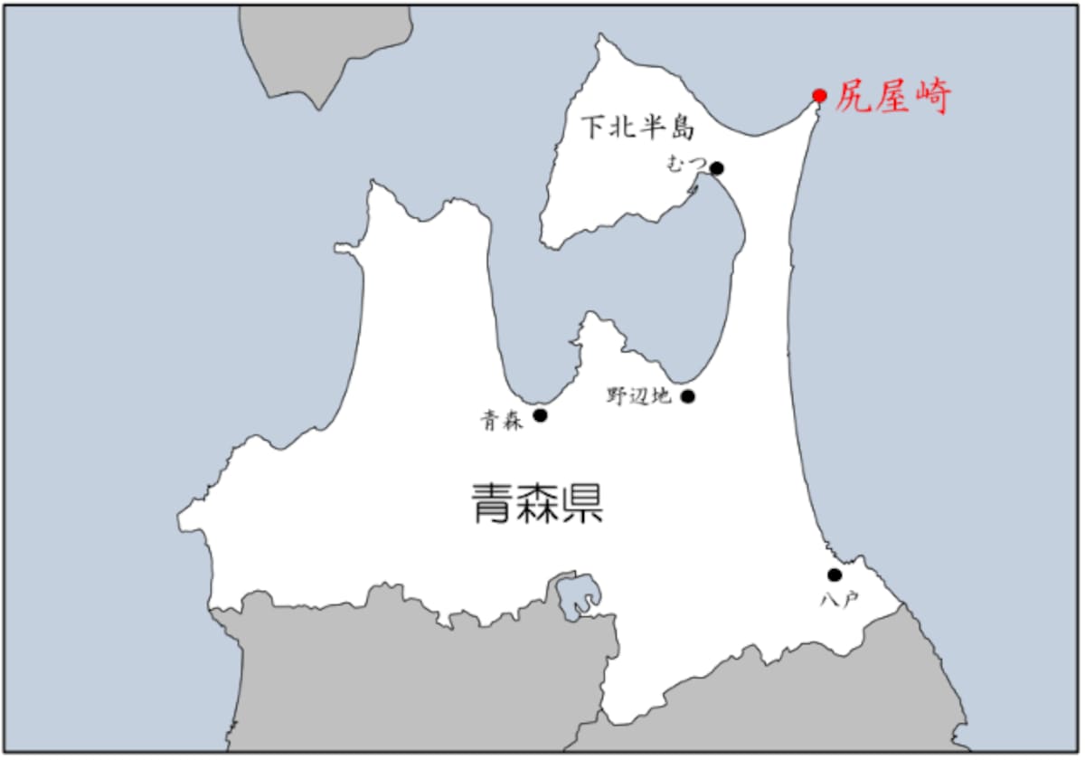 尻屋崎の位置を示す地図