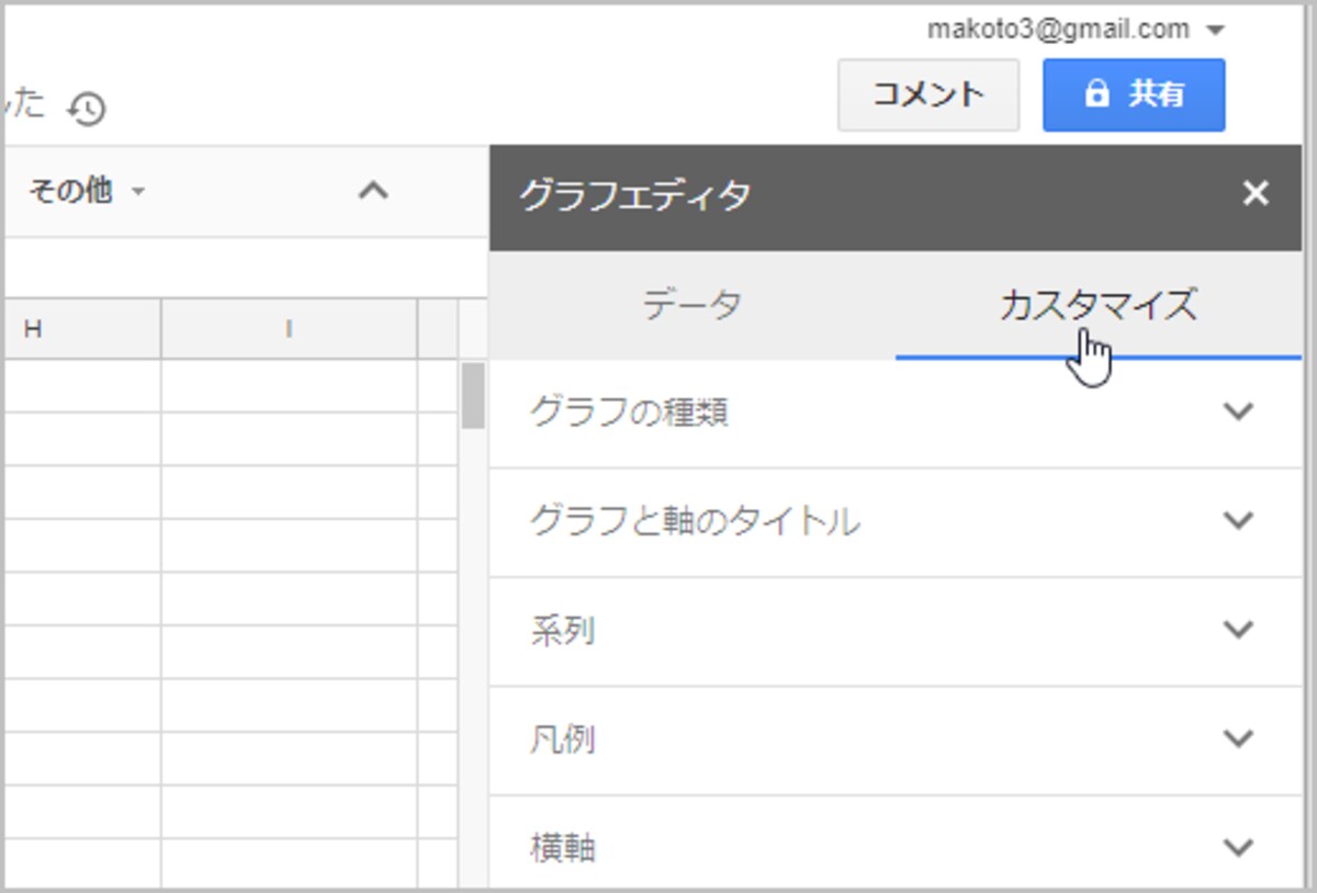 それには、グラフエディタで［カスタマイズ］をクリックします