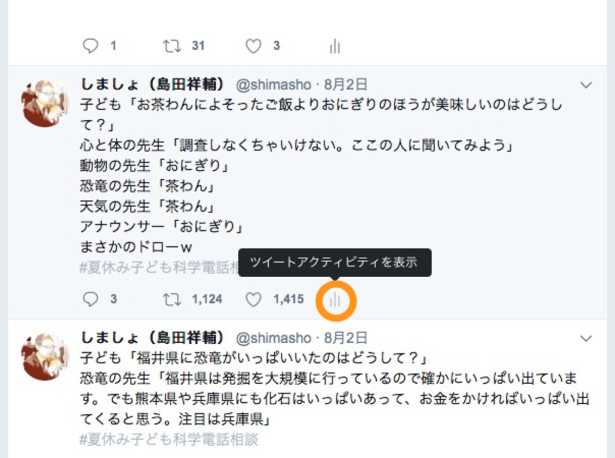 棒グラフのアイコンをクリック