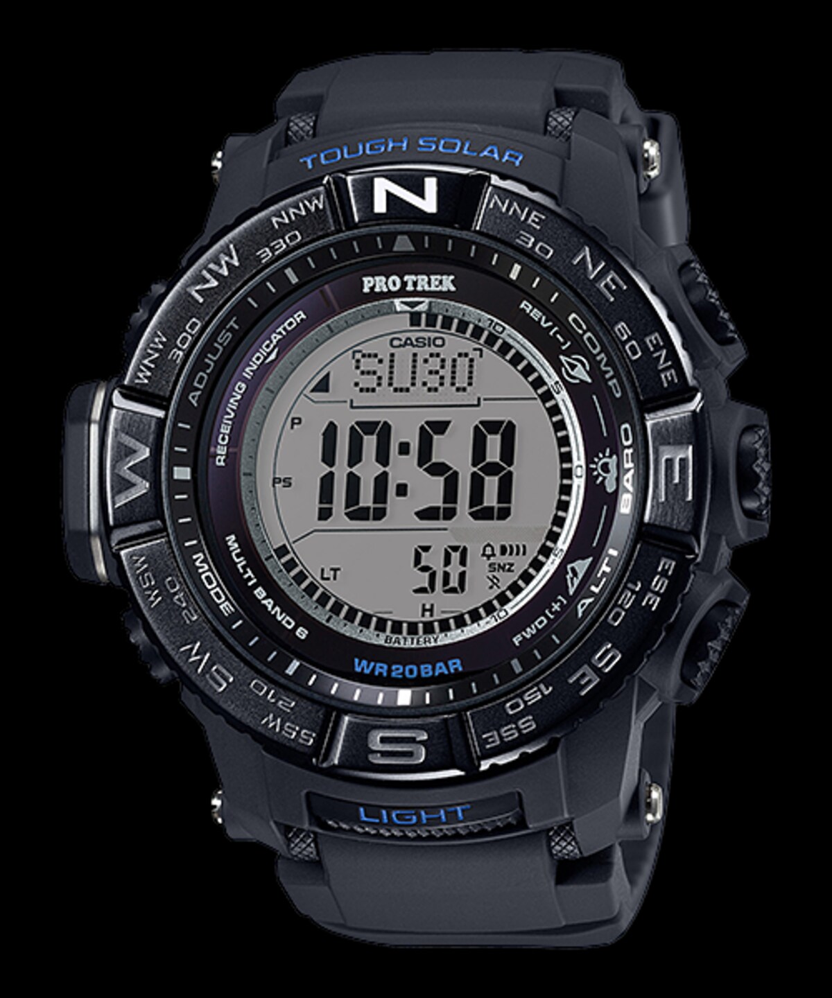 プロトレック「マルチフィールドライン PRW-3510Y-1JF」￥44,000（税抜き）　ケース径53.4mm、重量約94g、20気圧防水、タフソーラー