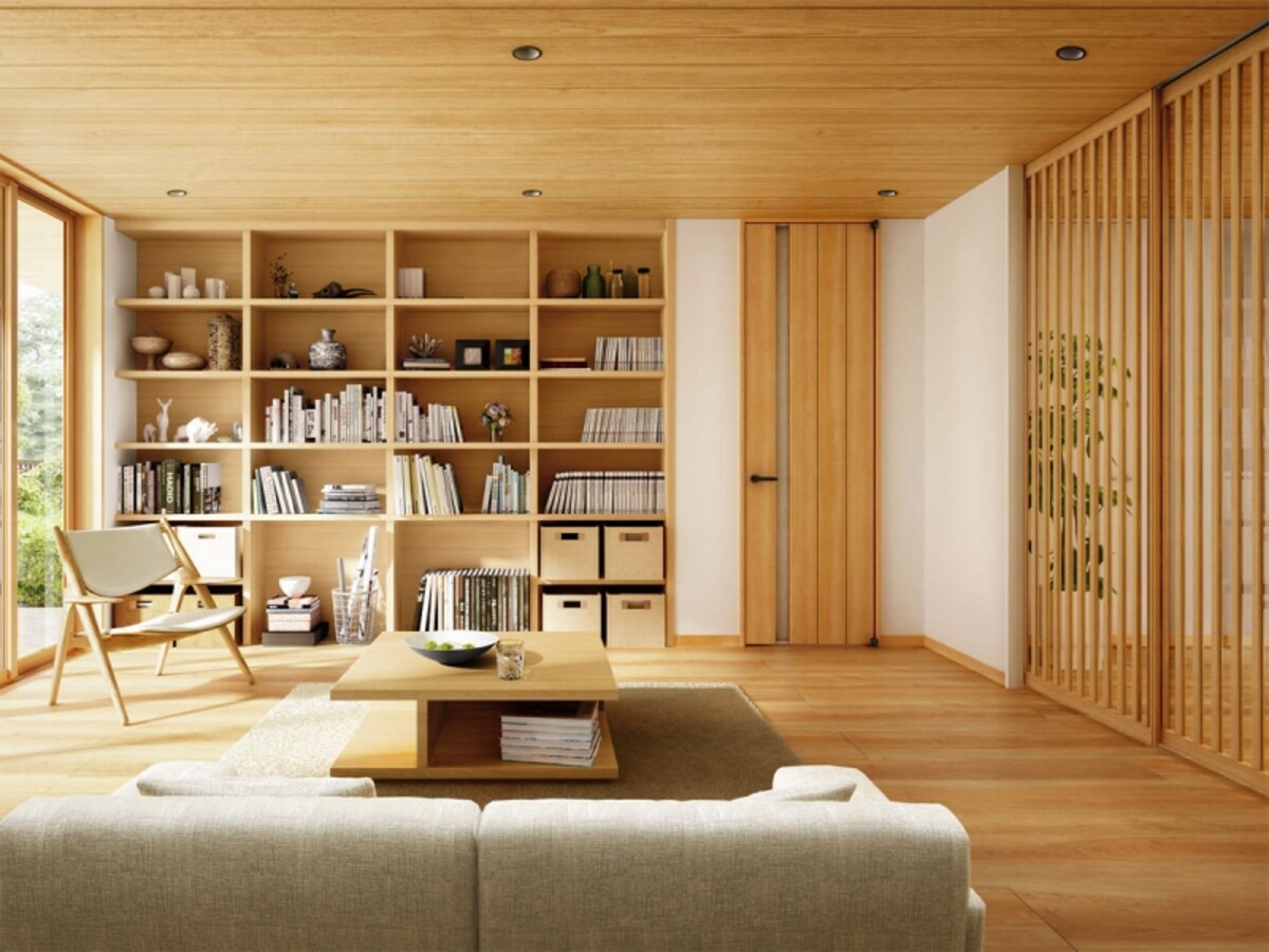 明るいナチュラルな空間を実現する建具。天井までのデザインは空間に広がりを。[室内ドア T61デザイン ナチュラルチェリー／スクリーンパーティション 間仕切 Jタイプ ナチュラルチェリー／タフテクトB ナチュラル]　 YKK AP http://www.ykkap.co.jp/