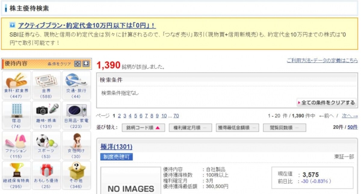 SBI証券株主優待検索