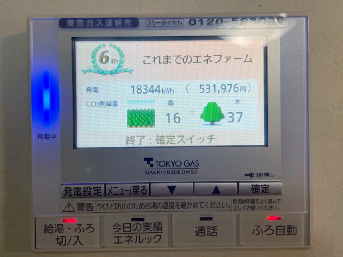 平均的な4人家族の我が家でエネファームが発電した電気量（2016年9月～2022年8月）