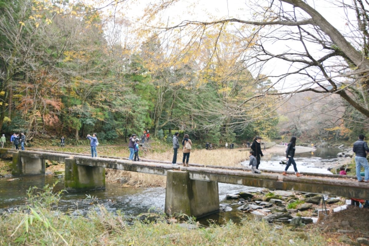 シンプルな構造の小さな石橋の冠水橋