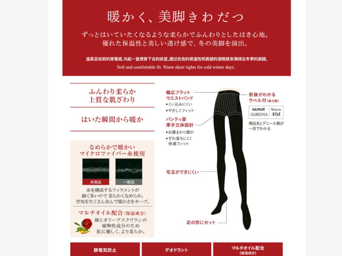 デニールとは？黒タイツの厚さや透け感、機能性を比較/タイツ/グンゼ