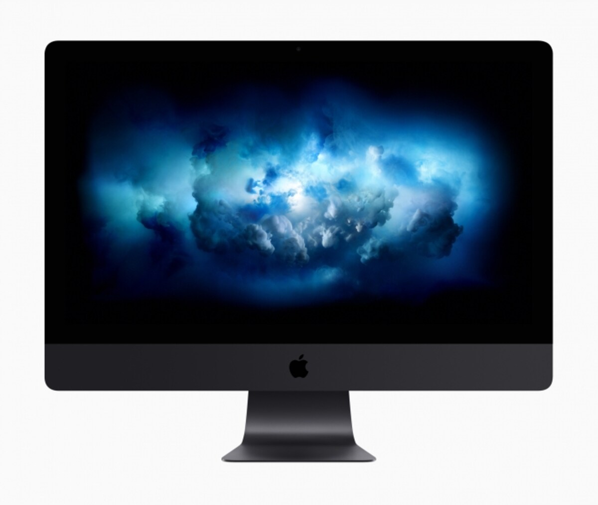 iMac Pro正面画像。シルバーのiMacとはまた違った印象だ