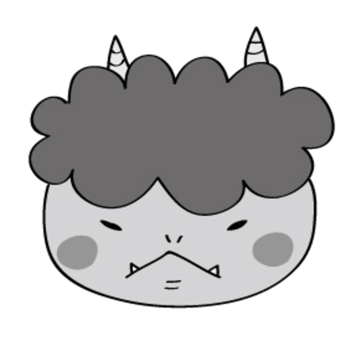 怒った鬼　イラスト　白黒　かわいい