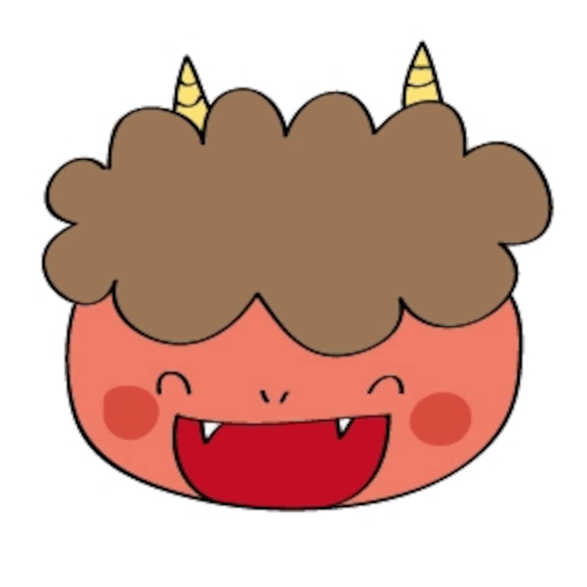 笑っている赤鬼　イラスト　白黒　かわいい