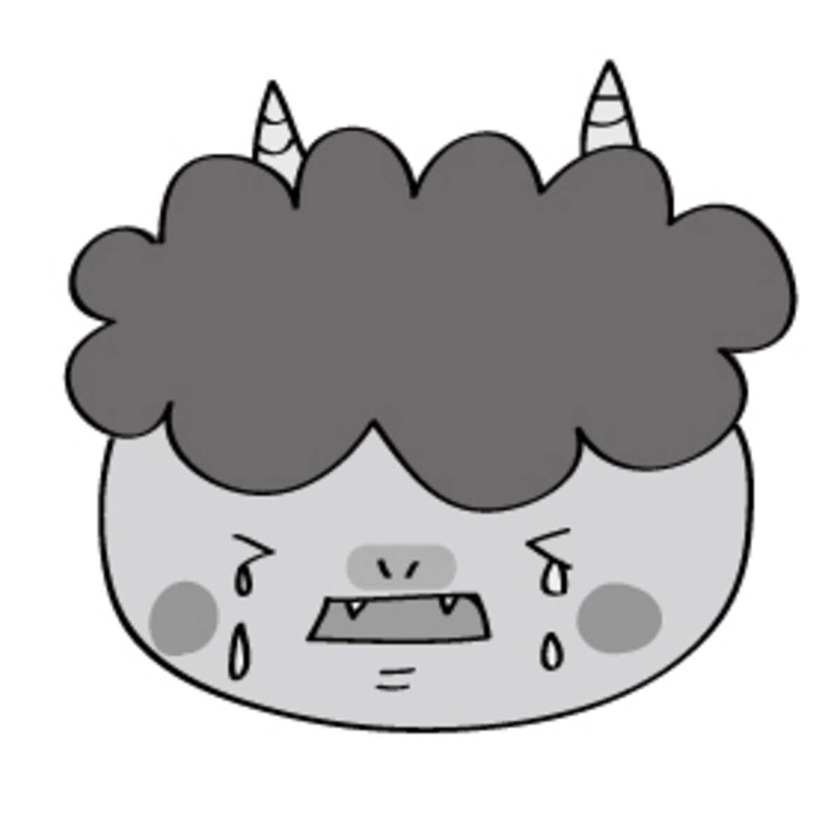 泣いている鬼　イラスト　白黒　かわいい