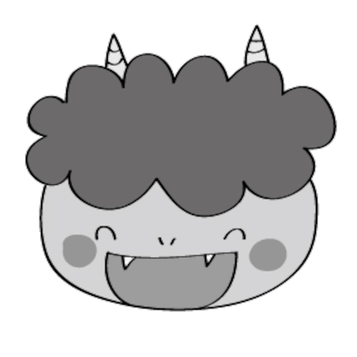 笑っている鬼　イラスト　白黒　かわいい